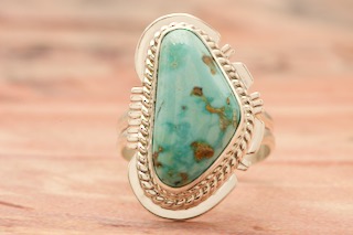 Genuine Kingman Turquoise Sterling Silver Navajo Ring